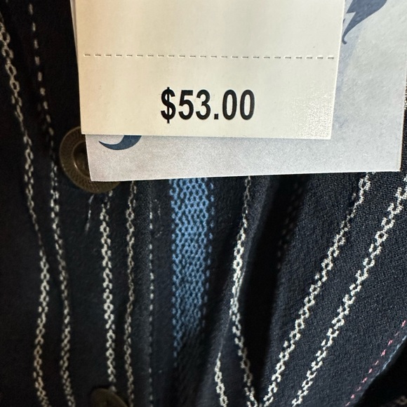 Jolt Navy Striped Button-Down Dress. Tie Belt, scoop neckline,& pockets New - Picture 12 of 12